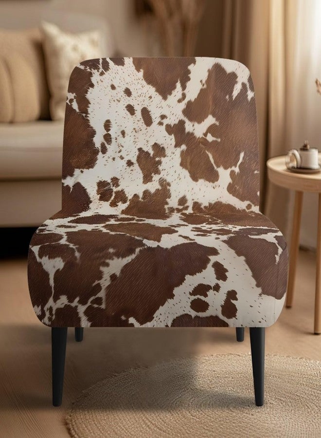 Luarisgur Armless Chair Cover Brown Cow Print Accent Chair Covers Without Arms Stretch Spandex Armless Chair Furniture Protector Covers for Living Dining Room Hotel Office - Image 1